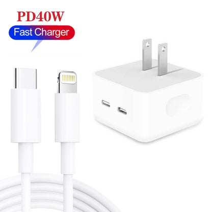 SDC-40W Dual PD USB-C / Type-C Ports Charger with 2m Type-C to 8 Pin Data Cable, US Plug - Apple Accessories by buy2fix | Online Shopping UK | buy2fix