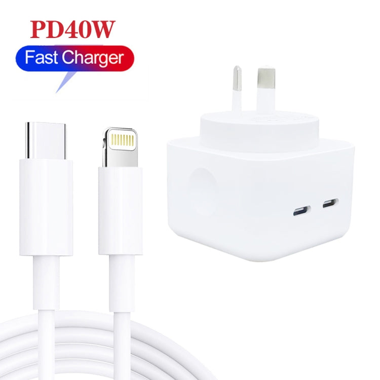 SDC-40W Dual PD USB-C / Type-C Ports Charger with 2m Type-C to 8 Pin Cable, AU Plug - Apple Accessories by buy2fix | Online Shopping UK | buy2fix