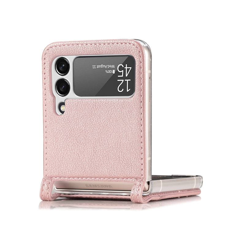 For Samsung Galaxy Z Flip 4 5G Folding Litchi Texture Card Wallet Phone Case(Pink) - Samsung Accessories by buy2fix | Online Shopping UK | buy2fix