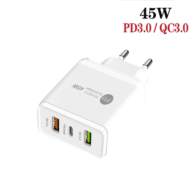 45W PD25W + 2 x QC3.0 USB Multi Port Charger with USB to 8 Pin Cable, EU Plug(White) - Apple Accessories by buy2fix | Online Shopping UK | buy2fix