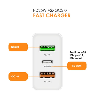 45W PD25W + 2 x QC3.0 USB Multi Port Charger with USB to 8 Pin Cable, EU Plug(White) - Apple Accessories by buy2fix | Online Shopping UK | buy2fix