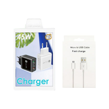 45W PD25W + 2 x QC3.0 USB Multi Port Charger with USB to Micro USB Cable, EU Plug(White) - Mobile Accessories by buy2fix | Online Shopping UK | buy2fix