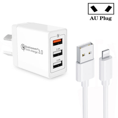 SDC-30W QC3.0 USB + 2 x USB2.0 Port Quick Charger with USB to 8 Pin Cable, AU Plug - USB Charger by buy2fix | Online Shopping UK | buy2fix