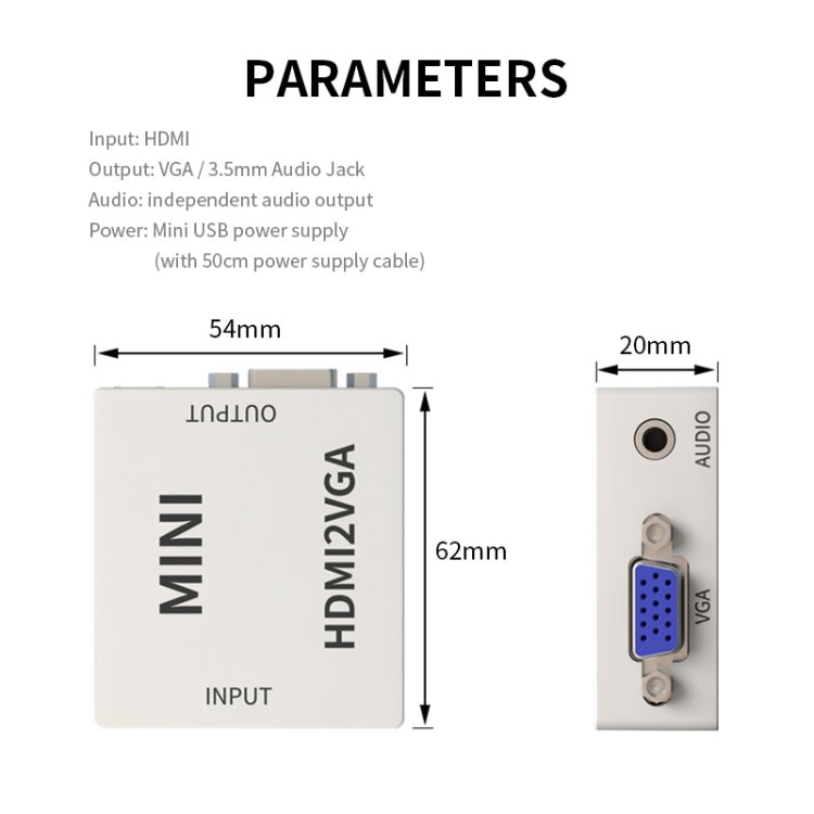 JSM Mini Size HD 1080P HDMI to VGA Audio Video Digital Converter Adapter - Adapter by buy2fix | Online Shopping UK | buy2fix