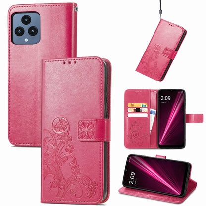 For T-Mobile REVVL 6 5G Four-leaf Clasp Embossed Buckle Leather Phone Case(Magenta) - More Brand by buy2fix | Online Shopping UK | buy2fix