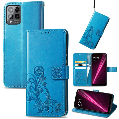 For T-Mobile Revvl 6 Pro 5G Four-leaf Clasp Embossed Buckle Leather Phone Case(Blue) - More Brand by buy2fix | Online Shopping UK | buy2fix