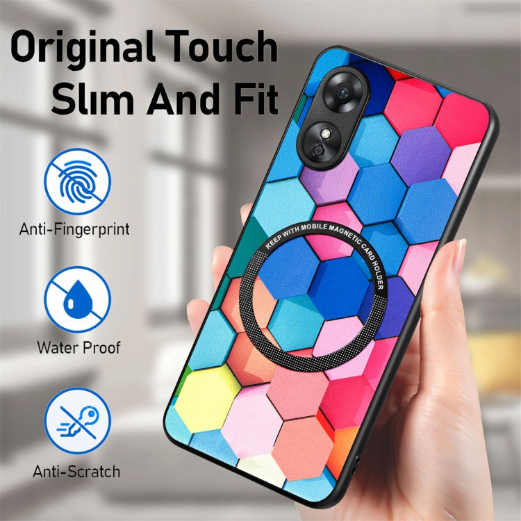 For OPPO A17 Colored Drawing Leather Back Cover Magsafe Phone Case(Rhombus) - OPPO Cases by buy2fix | Online Shopping UK | buy2fix