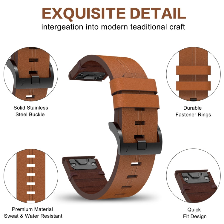 For Garmin Fenix 5 22mm Leather Steel Buckle Watch Band(Brown) - Watch Bands by buy2fix | Online Shopping UK | buy2fix