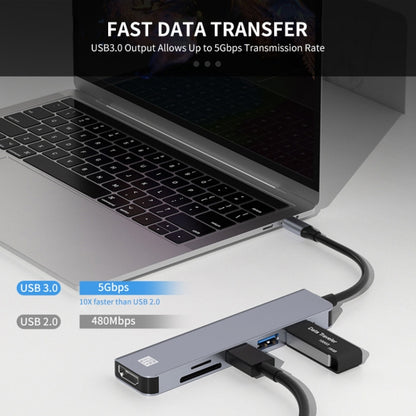 JUNSUNMAY 6 in 1 Type-C to 4K HDMI Docking Station Adapter USB-C Hub SD/TF Card Reader - USB HUB by JUNSUNMAY | Online Shopping UK | buy2fix