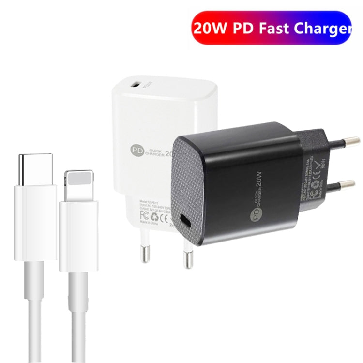 PD11 Single PD3.0 USB-C / Type-C 20W Fast Charger with 1m Type-C to 8 Pin Data Cable, EU Plug(White) - USB Charger by buy2fix | Online Shopping UK | buy2fix