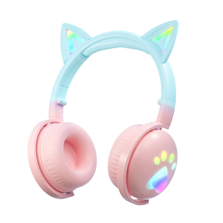 KE28 RGB Cute Cat Ears Bluetooth Wireless Music Headset with Detachable Mic(Pink+Blue) - Apple Accessories by buy2fix | Online Shopping UK | buy2fix