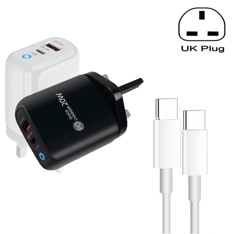 PD04 Type-C + USB Mobile Phone Charger with Type-C to Type-C Cable, UK Plug(White) -  by buy2fix | Online Shopping UK | buy2fix