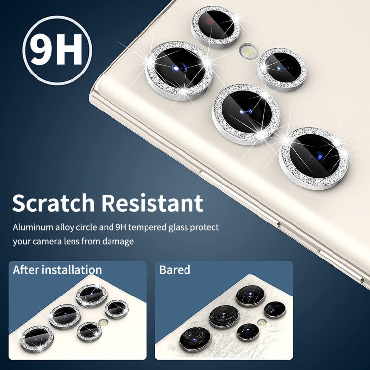 For Samsung Galaxy S23 Ultra 5G ENKAY 9H Rear Camera Lens Glitter Aluminium Alloy Ring Tempered Glass Film(Silver) - Galaxy S23 Ultra 5G Tempered Glass by ENKAY | Online Shopping UK | buy2fix