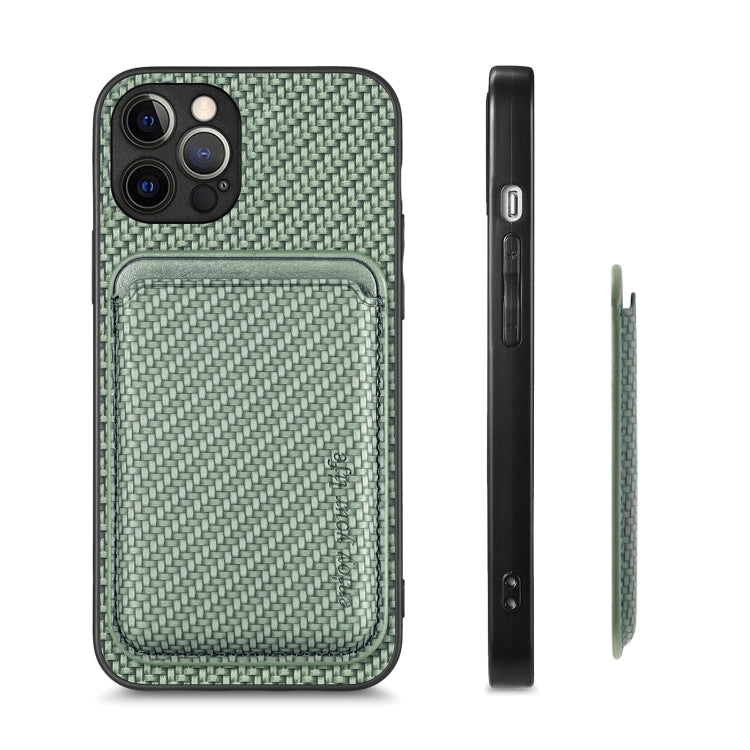 For iPhone 12 Pro Carbon Fiber Leather Card Magsafe Magnetic Phone Case(Green) - iPhone 12 / 12 Pro Cases by buy2fix | Online Shopping UK | buy2fix