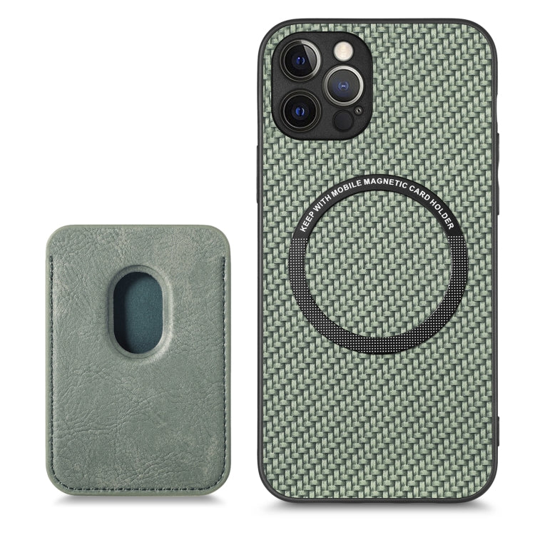 For iPhone 12 Pro Carbon Fiber Leather Card Magsafe Magnetic Phone Case(Green) - iPhone 12 / 12 Pro Cases by buy2fix | Online Shopping UK | buy2fix