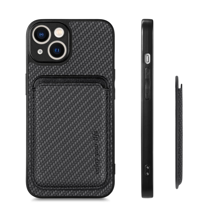 For iPhone 13 mini Carbon Fiber Leather Card Magsafe Magnetic Phone Case(Black) - iPhone 13 mini Cases by buy2fix | Online Shopping UK | buy2fix