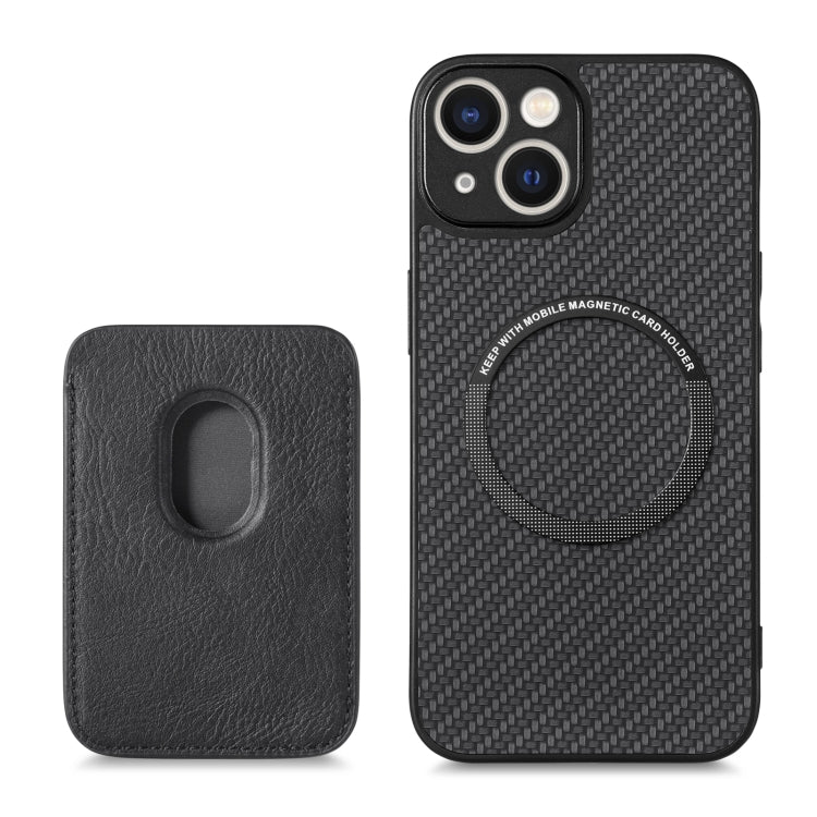 For iPhone 13 mini Carbon Fiber Leather Card Magsafe Magnetic Phone Case(Black) - iPhone 13 mini Cases by buy2fix | Online Shopping UK | buy2fix