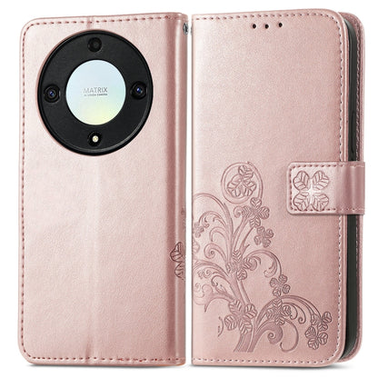 For Honor Magic5 Lite Four-leaf Clasp Embossed Buckle Leather Phone Case(Rose Gold) - Honor Cases by buy2fix | Online Shopping UK | buy2fix