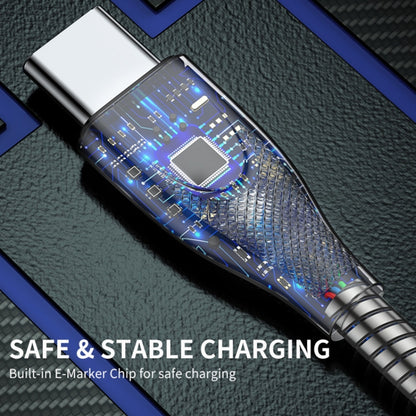 ENKAY ENK-CB130 2m PD100W Type-C to Type-C Carbon Steel Hose Spring Fast Charging Data Cable with E-Marker Chip(Silver) - USB-C & Type-C Cable by ENKAY | Online Shopping UK | buy2fix