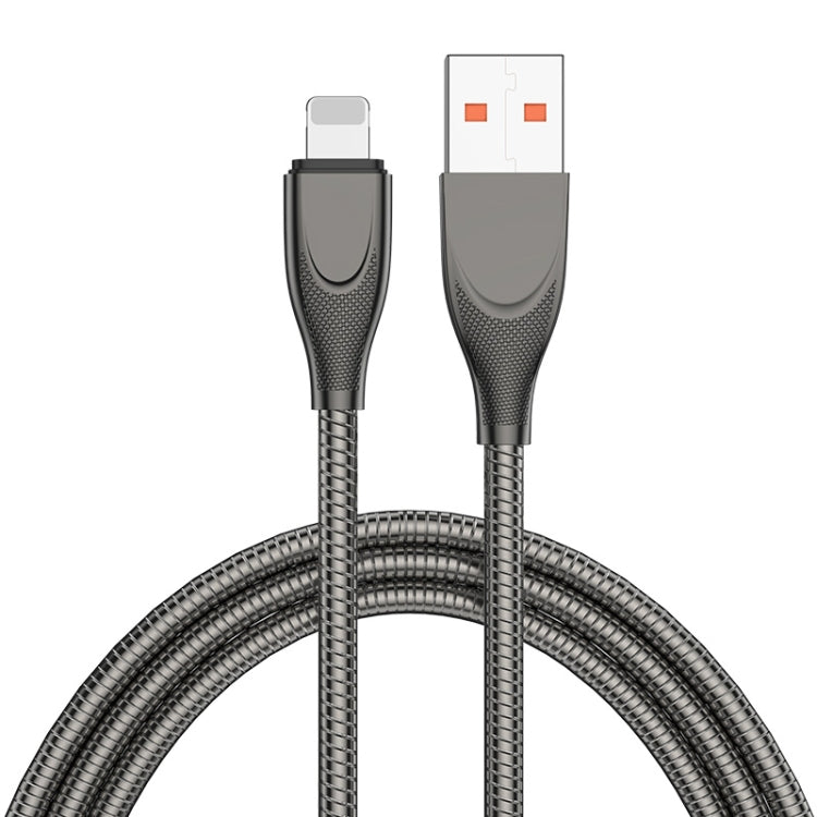 ENKAY ENK-CB131 USB to 8 Pin Carbon Steel Hose Spring 2.4A Fast Charging Data Cable, Length:2m(Black) - Normal Style Cable by ENKAY | Online Shopping UK | buy2fix