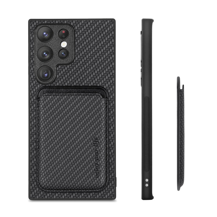 For Samsung Galaxy S22+ 5G Carbon Fiber Leather Card Magsafe Magnetic Phone Case(Black) - Galaxy S23+ 5G Cases by buy2fix | Online Shopping UK | buy2fix