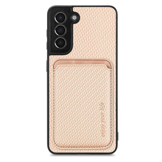 For Samsung Galaxy S21 5G Carbon Fiber Leather Card Magsafe Magnetic Phone Case(Khaki) - Galaxy S21 5G Cases by buy2fix | Online Shopping UK | buy2fix