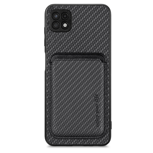 For Samsung Galaxy A22 5G Carbon Fiber Leather Card Magsafe Magnetic Phone Case(Black) - Galaxy Phone Cases by buy2fix | Online Shopping UK | buy2fix