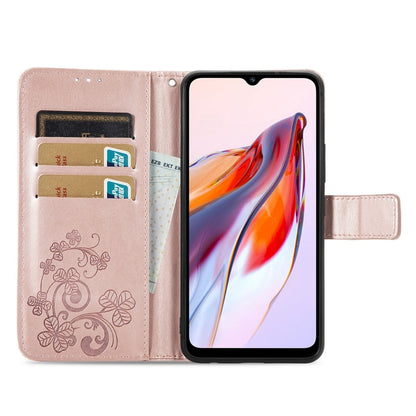 For Xiaomi Redmi 12C Four-leaf Clasp Embossed Buckle Leather Phone Case(Rose Gold) - Xiaomi Cases by buy2fix | Online Shopping UK | buy2fix