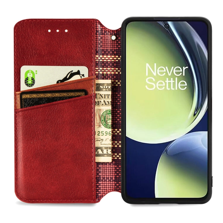 For OnePlus Nord CE 3 Lite Cubic Grid Pressed Magnetic Leather Phone Case(Red) - OnePlus Cases by buy2fix | Online Shopping UK | buy2fix