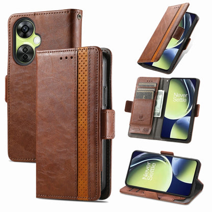 For OnePlus Nord CE 3 Lite CaseNeo Splicing Dual Magnetic Buckle Leather Phone Case(Brown) - OnePlus Cases by buy2fix | Online Shopping UK | buy2fix