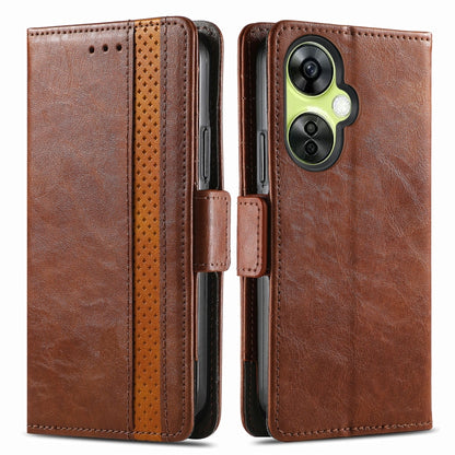 For OnePlus Nord CE 3 Lite CaseNeo Splicing Dual Magnetic Buckle Leather Phone Case(Brown) - OnePlus Cases by buy2fix | Online Shopping UK | buy2fix