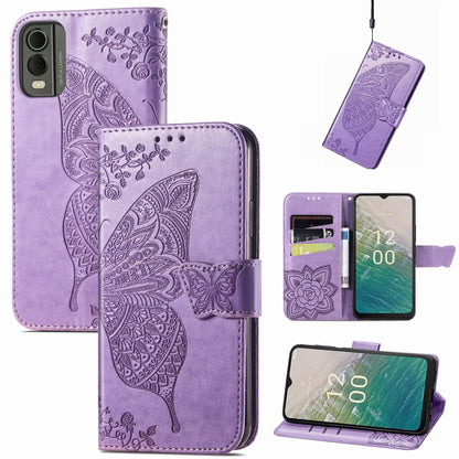 For Nokia C32 Butterfly Love Flower Embossed Leather Phone Case(Lavender) - Nokia Cases by buy2fix | Online Shopping UK | buy2fix