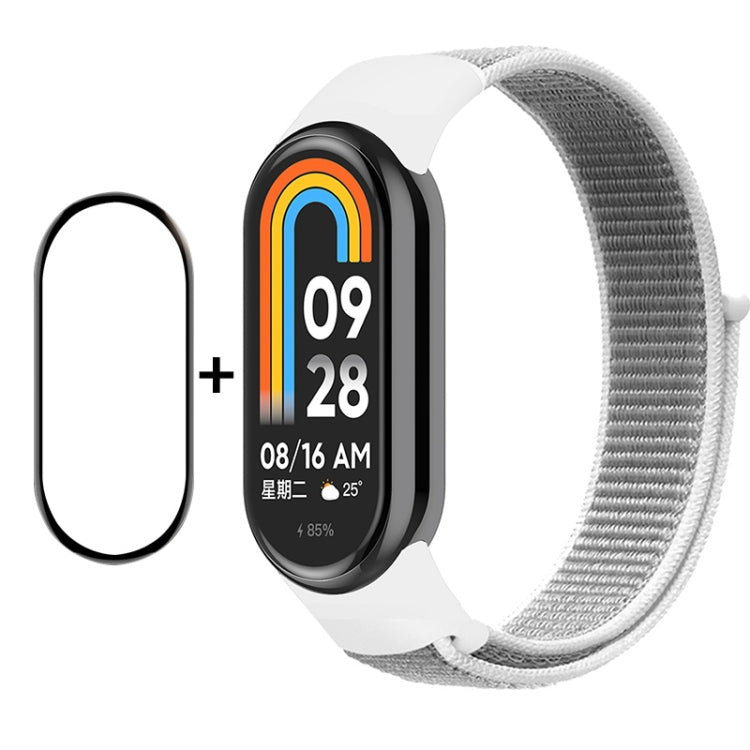 For Xiaomi Mi Band 8 ENKAY Hat-Prince 2 in 1 Set Full Coverage Screen Protector + Nylon Loop Watch Band(White) - Watch Bands by ENKAY | Online Shopping UK | buy2fix