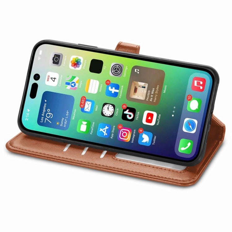 For iPhone 15 Retro Solid Color Buckle Leather Phone Case(Brown) - iPhone 15 Cases by buy2fix | Online Shopping UK | buy2fix