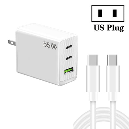 GaN PD65W Type-C x 2 + USB3.0 Charger with Type-C to Type-C Data Cable ,US Plug(White) - USB Charger by buy2fix | Online Shopping UK | buy2fix