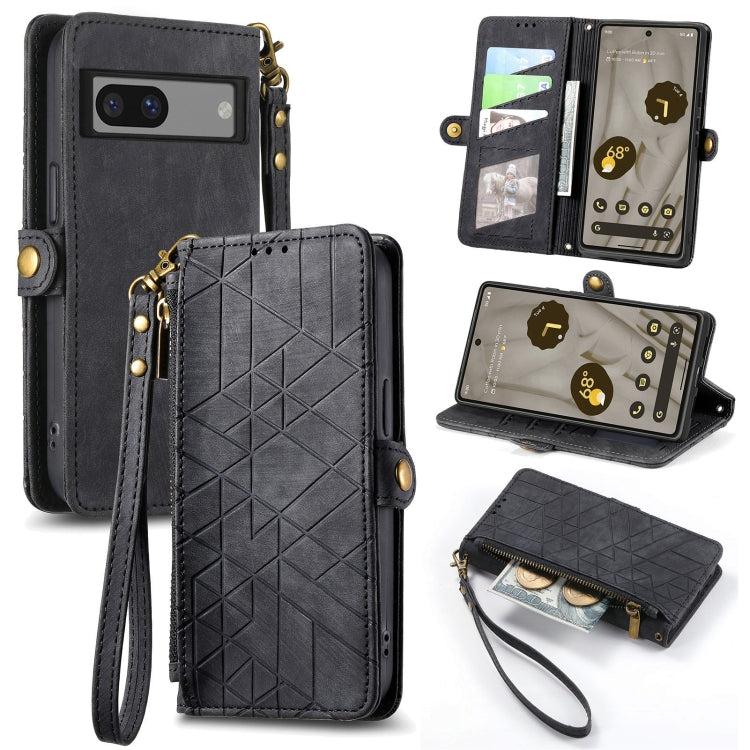 For Google Pixel 6 Pro Geometric Zipper Wallet Side Buckle Leather Phone Case(Black) - Google Cases by buy2fix | Online Shopping UK | buy2fix