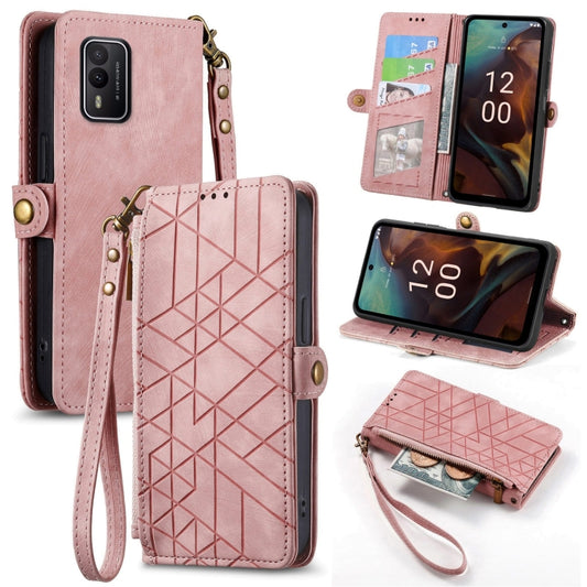 For Nokia XR21 Geometric Zipper Wallet Side Buckle Leather Phone Case(Pink) - Nokia Cases by buy2fix | Online Shopping UK | buy2fix