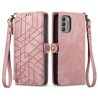 For Nokia XR21 Geometric Zipper Wallet Side Buckle Leather Phone Case(Pink) - Nokia Cases by buy2fix | Online Shopping UK | buy2fix