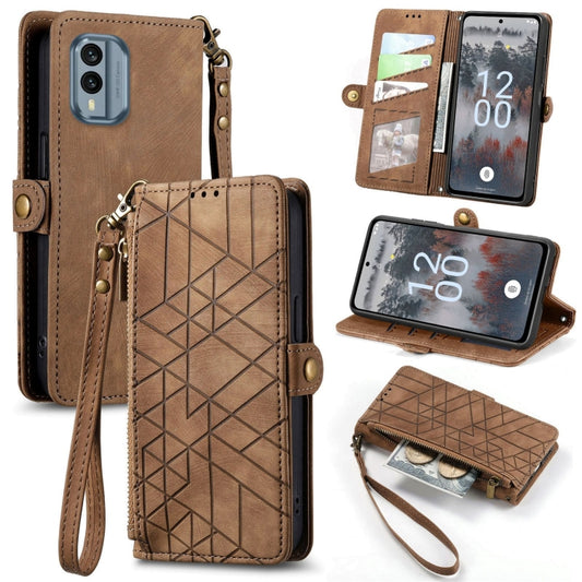 For Nokia X30 5G Geometric Zipper Wallet Side Buckle Leather Phone Case(Brown) - Nokia Cases by buy2fix | Online Shopping UK | buy2fix