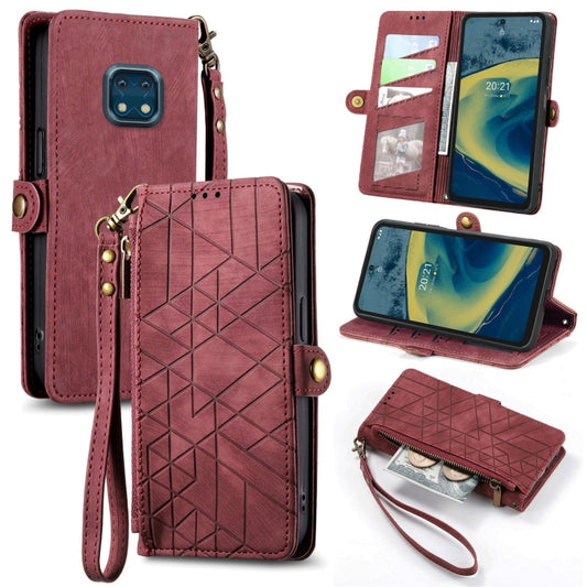 For Nokia XR20 Geometric Zipper Wallet Side Buckle Leather Phone Case(Red) - Nokia Cases by buy2fix | Online Shopping UK | buy2fix