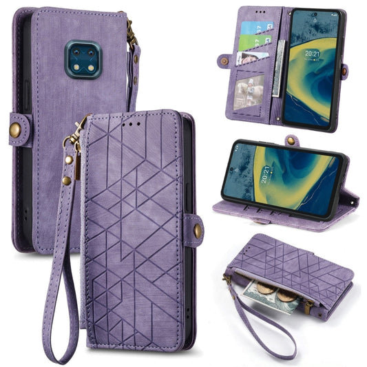 For Nokia XR20 Geometric Zipper Wallet Side Buckle Leather Phone Case(Purple) - Nokia Cases by buy2fix | Online Shopping UK | buy2fix