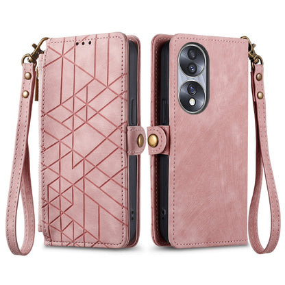 For Honor 70 Geometric Zipper Wallet Side Buckle Leather Phone Case(Pink) - Honor Cases by buy2fix | Online Shopping UK | buy2fix