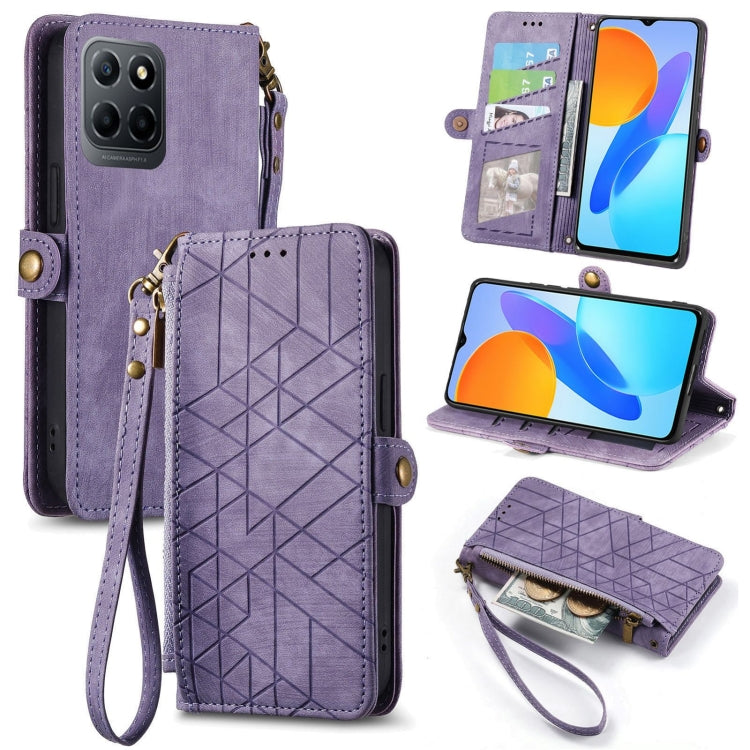 For Honor X8 5G Geometric Zipper Wallet Side Buckle Leather Phone Case(Purple) - Honor Cases by buy2fix | Online Shopping UK | buy2fix