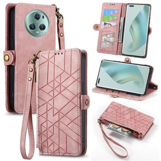 For Honor Magic5 Pro Geometric Zipper Wallet Side Buckle Leather Phone Case(Pink) - Honor Cases by buy2fix | Online Shopping UK | buy2fix