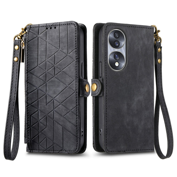 For Honor X9A Geometric Zipper Wallet Side Buckle Leather Phone Case(Black) - Honor Cases by buy2fix | Online Shopping UK | buy2fix