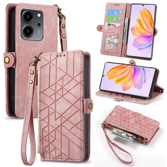 For Honor 80 SE Geometric Zipper Wallet Side Buckle Leather Phone Case(Pink) - Honor Cases by buy2fix | Online Shopping UK | buy2fix