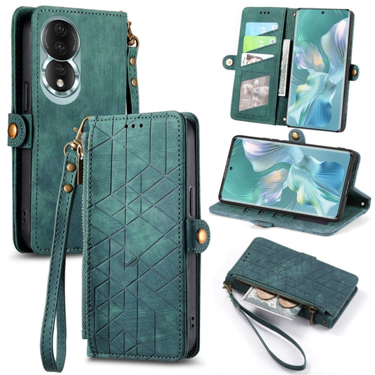 For Honor 80 Geometric Zipper Wallet Side Buckle Leather Phone Case(Green) - Honor Cases by buy2fix | Online Shopping UK | buy2fix