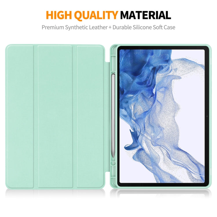 For Samsung Galaxy Tab S9 ENKAY Tri-fold Custer Leather TPU Bottom Smart Case with Pen Slot(Light Green) - Galaxy Tab S9 Cases by ENKAY | Online Shopping UK | buy2fix