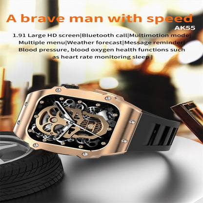 AK55 1.91 inch IP67 Waterproof Color Screen Smart Watch,Support Heart Rate / Blood Pressure / Blood Oxygen Monitoring(Gold) - Smart Watches by buy2fix | Online Shopping UK | buy2fix