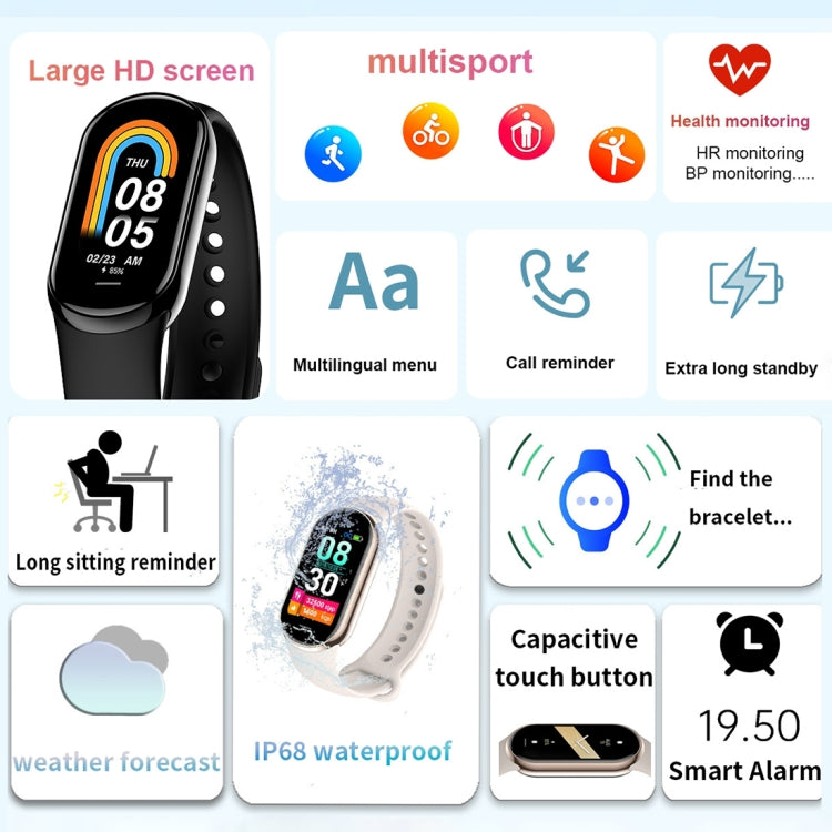 M8 1.14 inch IP68 Waterproof Color Screen Smart Watch,Support  Heart Rate / Blood Pressure / Blood Oxygen / Blood Sugar Monitoring(Red) - Smart Wristbands by buy2fix | Online Shopping UK | buy2fix